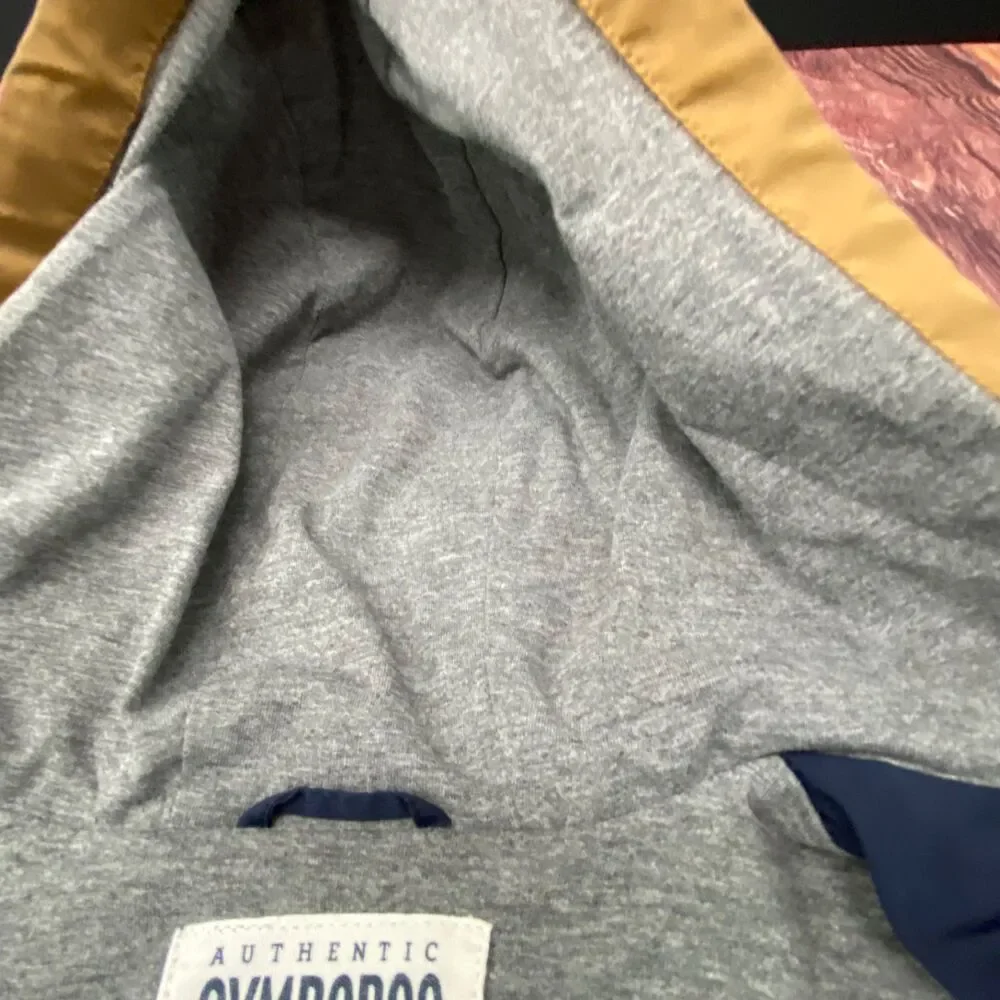 Gymboree Boys Hooded Jacket Lined Coat Tan Navy Size 5-6 Fall Winter Pre-Owned